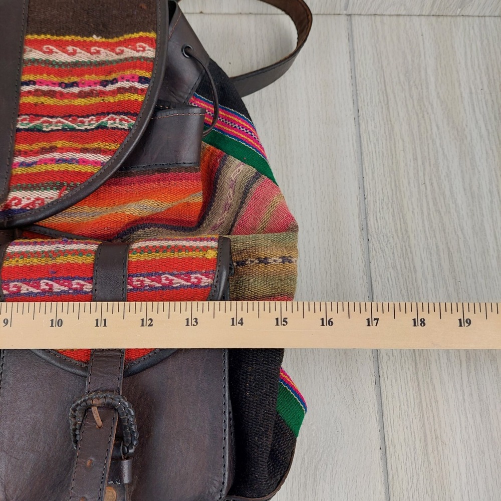Maranatha Backpack Messenger Bag Brown Leather Wool Woven Bolivian Artisan - Picture 8 of 8